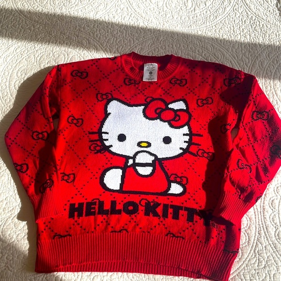 NWT Sanrio Hello Kitty Sweater Pullover XS Long Sleeve Red Bows Retro 70's 80's - Picture 5 of 17